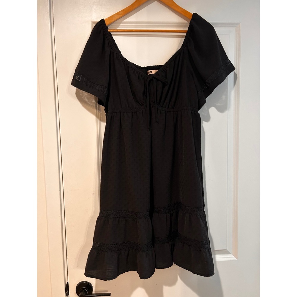 SO Babydoll Tiered Lace Trim Dress Women's XL Black Grunge Milkmaid Prairie Lore